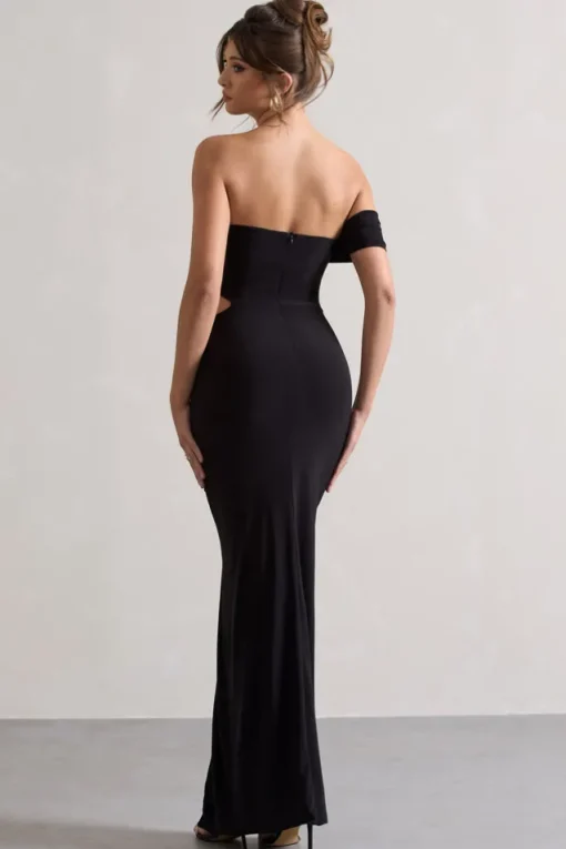 Gilded | Black One-Sleeved Cut-Out Split Maxi Dress