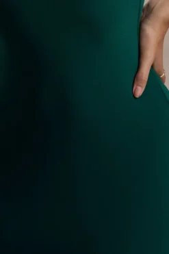 Glamour | Bottle Green Backless V Plunge Halter Neck Maxi Dress With Side Split