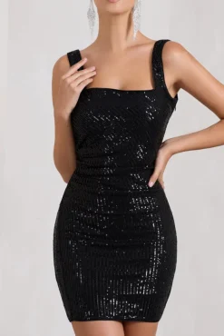 Glimmer | Black Sequin Open-Back Bodycon Mini Dress