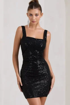 Glimmer | Black Sequin Open-Back Bodycon Mini Dress