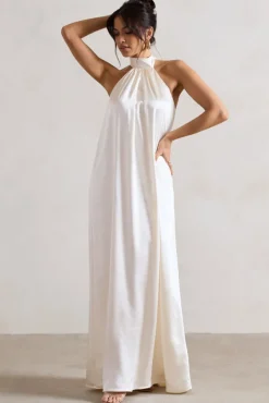 Gloriana | Cream Satin High-Neck Maxi Dress