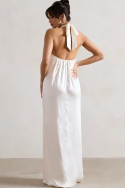 Gloriana | Cream Satin High-Neck Maxi Dress