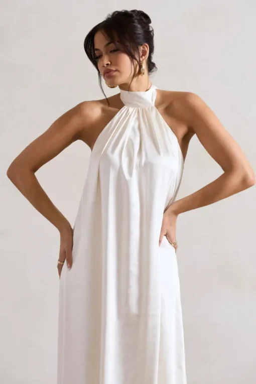 Gloriana | Cream Satin High-Neck Maxi Dress
