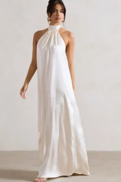 Gloriana | Cream Satin High-Neck Maxi Dress