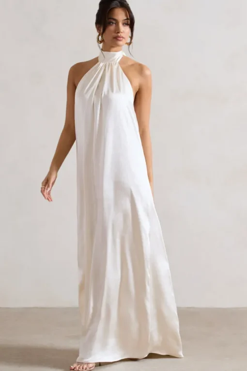Gloriana | Cream Satin High-Neck Maxi Dress