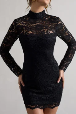 Gossip | Black Lace High-Neck Mini Dress