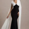 Grace Kelly | Black u0026 White Plunge-Neck Maxi Dress With Cape Sleeves
