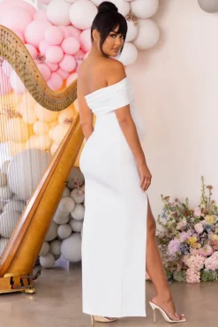 Graceful | White Maternity One Shoulder Split Hem Maxi Dress