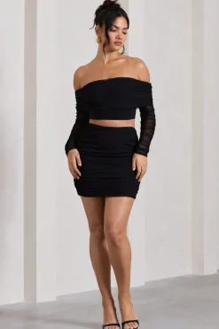 Ground Rules | Black Ruched Mesh Mini Skirt