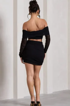 Ground Rules | Black Ruched Mesh Mini Skirt