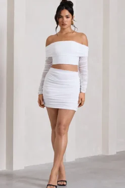 Ground Rules | White Ruched Mesh Mini Skirt