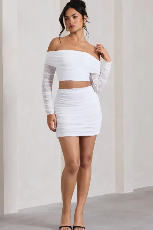 Ground Rules | White Ruched Mesh Mini Skirt