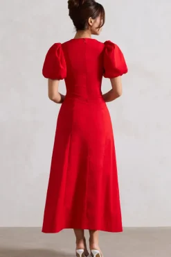 Hacienda | Red Poplin Puff-Sleeve Maxi Dress