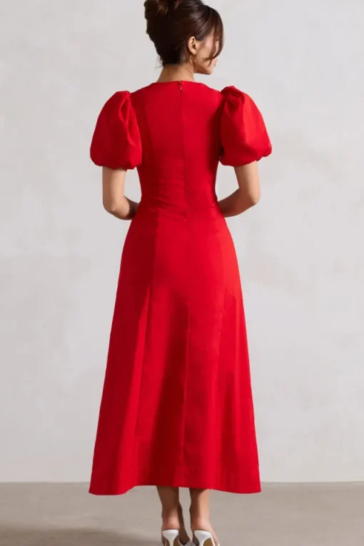 Hacienda | Red Poplin Puff-Sleeve Maxi Dress
