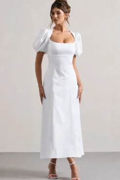 Hacienda | White Poplin Puff-Sleeve Maxi Dress