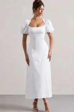 Hacienda | White Poplin Puff-Sleeve Maxi Dress