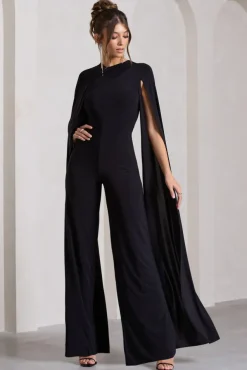 Harley | Black Straight-Leg Jumpsuit With Cape Sleeves