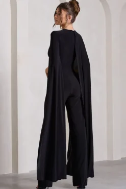 Harley | Black Straight-Leg Jumpsuit With Cape Sleeves