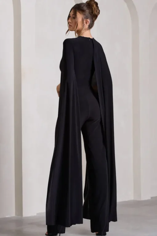 Harley | Black Straight-Leg Jumpsuit With Cape Sleeves