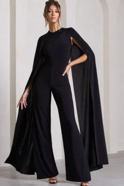 Harley | Black Straight-Leg Jumpsuit With Cape Sleeves