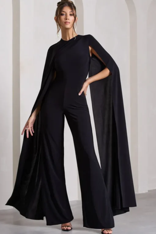 Harley | Black Straight-Leg Jumpsuit With Cape Sleeves