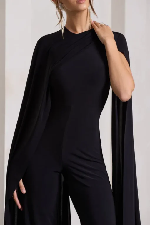 Harley | Black Straight-Leg Jumpsuit With Cape Sleeves