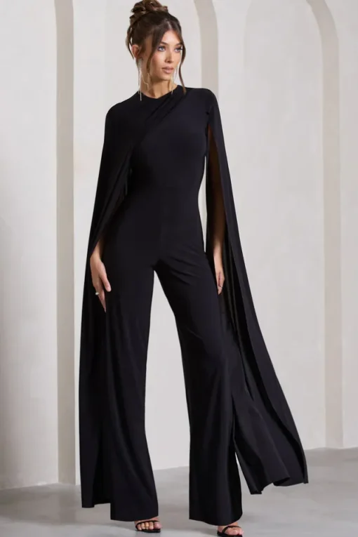 Harley | Black Straight-Leg Jumpsuit With Cape Sleeves