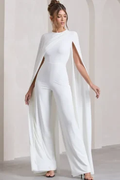 Harley | White Straight-Leg Jumpsuit With Cape Sleeves