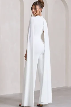 Harley | White Straight-Leg Jumpsuit With Cape Sleeves