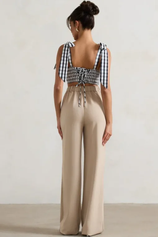 Hastings | Stone High-Waist Wide-Leg Trousers