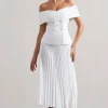 Hattie | White Bardot Tailored Maxi Dress With Plisse Skirt