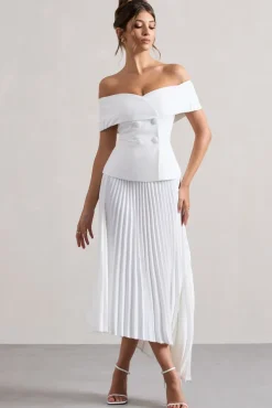 Hattie | White Bardot Tailored Maxi Dress With Plisse Skirt