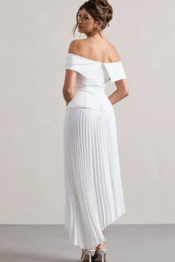 Hattie | White Bardot Tailored Maxi Dress With Plisse Skirt