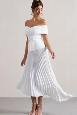 Hattie | White Bardot Tailored Maxi Dress With Plisse Skirt