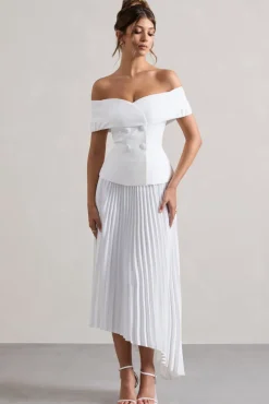 Hattie | White Bardot Tailored Maxi Dress With Plisse Skirt
