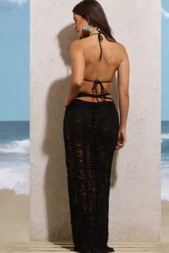 Havana | Black Crochet Wrap Maxi Skirt