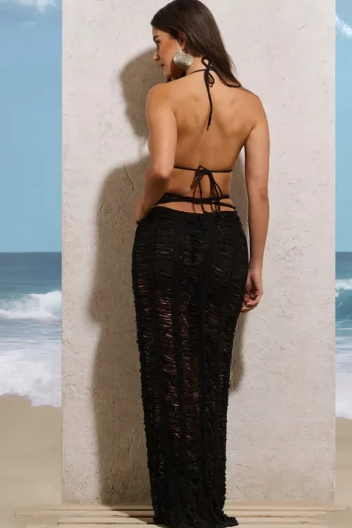 Havana | Black Crochet Wrap Maxi Skirt
