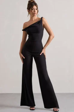 Hayes | Black Twisted Asymmetric Wide-Leg Jumpsuit