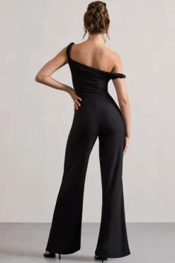 Hayes | Black Twisted Asymmetric Wide-Leg Jumpsuit