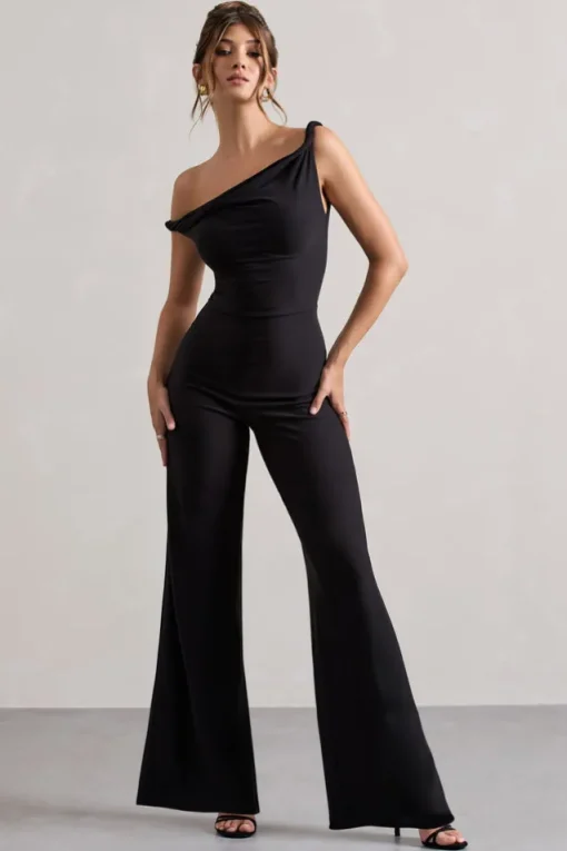 Hayes | Black Twisted Asymmetric Wide-Leg Jumpsuit
