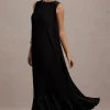 Hazelle | Black Chiffon A-Line Ruffled Maxi Dress