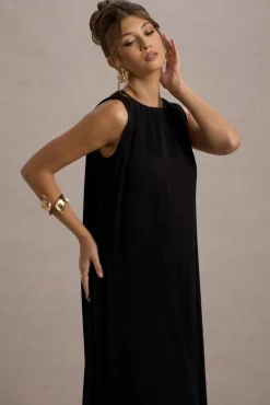 Hazelle | Black Chiffon A-Line Ruffled Maxi Dress