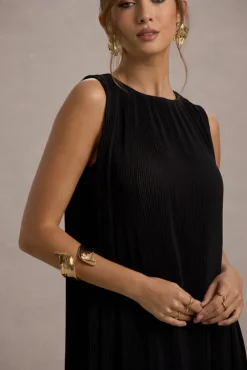 Hazelle | Black Chiffon A-Line Ruffled Maxi Dress