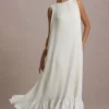 Hazelle | Cream Chiffon A-Line Ruffled Maxi Dress