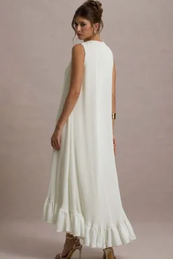 Hazelle | Cream Chiffon A-Line Ruffled Maxi Dress