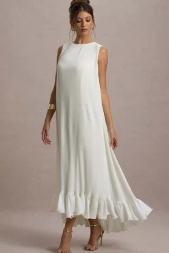 Hazelle | Cream Chiffon A-Line Ruffled Maxi Dress