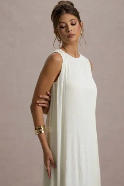 Hazelle | Cream Chiffon A-Line Ruffled Maxi Dress