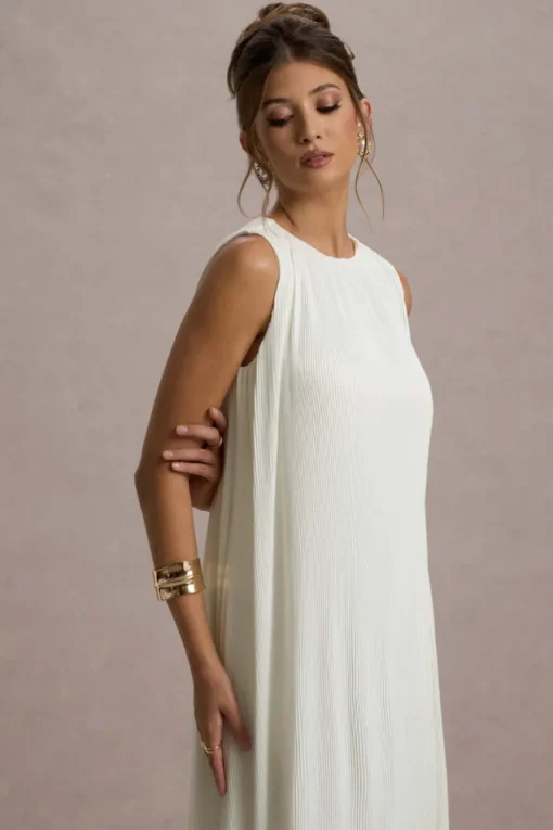 Hazelle | Cream Chiffon A-Line Ruffled Maxi Dress