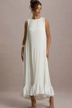 Hazelle | Cream Chiffon A-Line Ruffled Maxi Dress