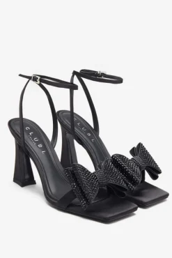 Headlines | Black Ankle Strap Heeled Sandals With Diamante Bows